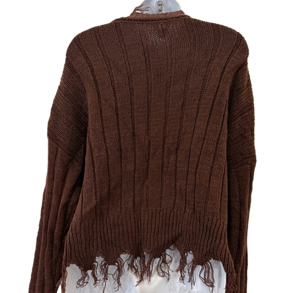 BKE deconstructed Chocolate V-Neck Cable Sweater, NWT, Small - Picture 5 of 8